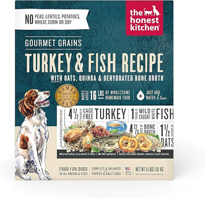 The Honest Kitchen Human Grade Dehydrated Gourmet Grains Turkey & White Fish Dog Food, 4 lb Box