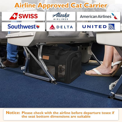 PETUX Airline Approved Cat Carrier or Small Cat up to 12 lb - 17x11x9.5 in Underseat, Top & Side Entry Pet Carrier with Breathable Anti-Scratch Mesh & Litter Box for Travel and Vet Visit - Black