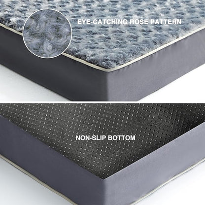 WESTERN HOME WH XL Dog Beds Large Sized Dog with Soft Rose Plush Removable Washable Cover, Egg Crate Foam Support and Non-Slip Bottom, Waterproof Orthopedic Dogs Bed Pet Mat, 42 x 30 Inch