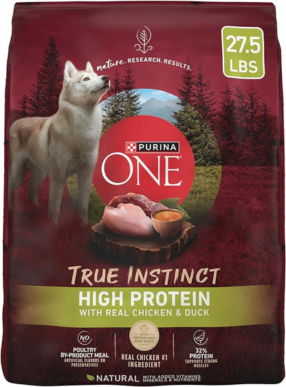 Purina ONE True Instinct High Protein Dry Dog Food Formula with Real Chicken and Duck Natural with Added Vitamins and Minerals Dog Food - 27.5 lb. Bag