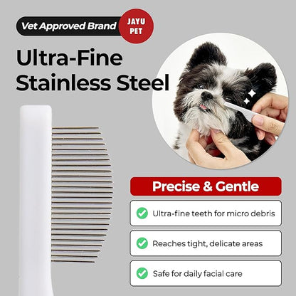 JAYU PET Facial Grooming Comb - Dog Eye Combs, Stress-free Tear Stain Remover for Dogs & Cats, Pet Facial Brush, Cat Grooming Kit, Stainless Steel Deshedding Comb (2ea)