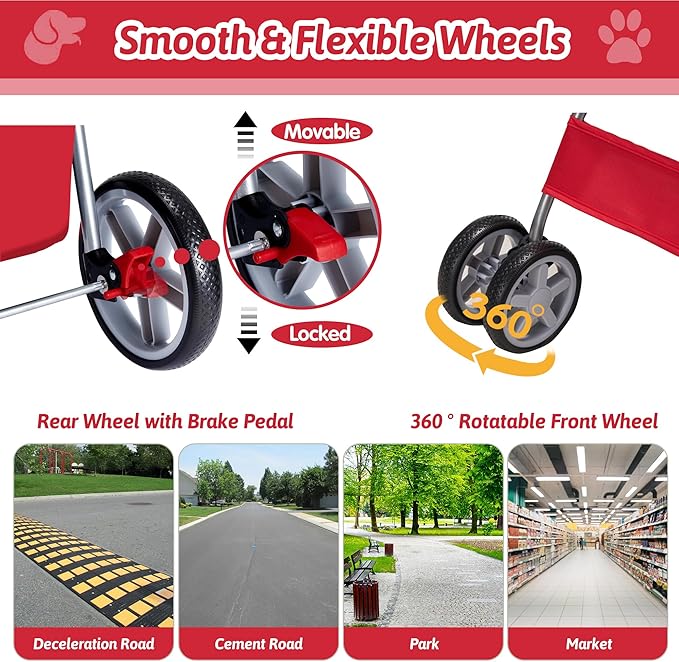 Azaeahom Pet Stroller, 4 Wheels Pet Strolling Cart for Medium/Small Dogs and Cats, Foldable Cat Jogger/Dog Stroller with Cup Holder, Storage Basket, Breathable Mesh, All-Season Pet Carrier, Red
