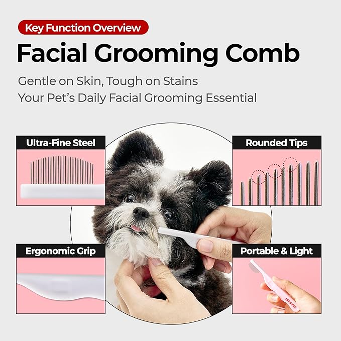 JAYU PET Facial Grooming Comb - Dog Eye Combs, Stress-free Tear Stain Remover for Dogs & Cats, Pet Facial Brush, Cat Grooming Kit, Stainless Steel Deshedding Comb (1ea)