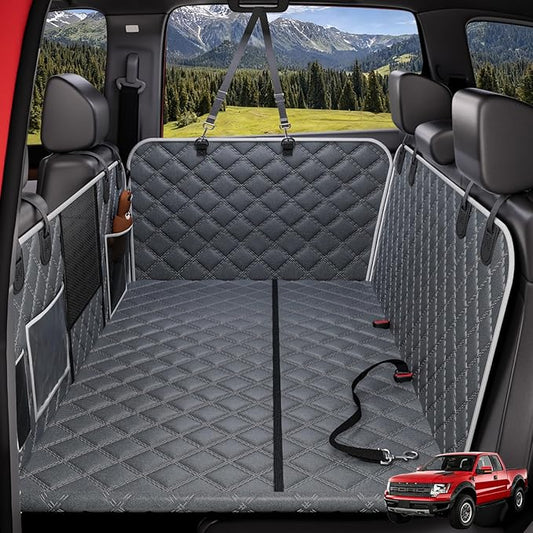 PetGenie Dog Car Seat Cover for Back Seat 10-Layer Military-Grade Protection, Hard Bottom Dog Hammock, Pet Bed Extender for Dogs, Waterproof Seat Protector Universal XL Size Fits for SUV Medium Truck