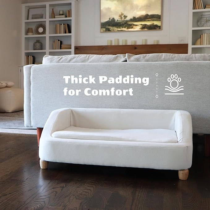 Critter Sitters 36-In. Microfiber White Rectangular Dog Sofa for Medium-Sized Dogs, Modern and Stylish Elevated Dog Bed for Home or Apartment, Comfortable and Easy to Clean Pet Beds