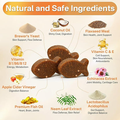 4-in-1 Flea Treatment for Cats Chewable, Natural Cat Flea and Tick Prevention Chewable Supplement for Skin & Coat | Immunity Support | Digestive | Flea & Tick Treatment for All Breeds & Sizes