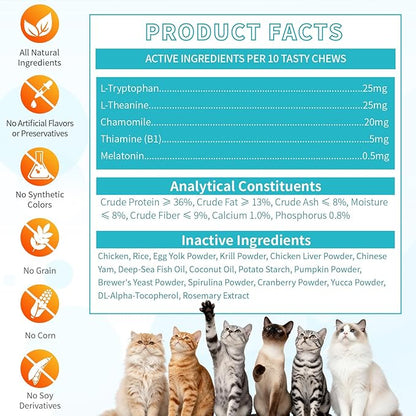 Cat Calming Treats, 500 Crunchy & Creamy Calming Cat Treats with Melatonin, Chamomile for Cats Stress and Anxiety Relief - Travel, Boarding, Vet Visits, Separation Anxiety, Chicken and Krill Flavored