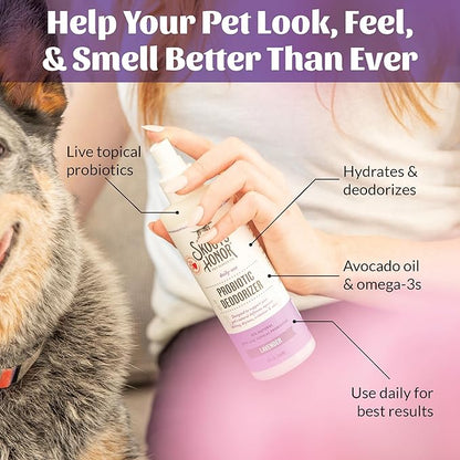 SKOUT'S HONOR Pet Probiotic Deodorizer Spray- Hydrating Daily-Use with Avocado Oil & Omega-3s, Microbiome Friendly Certified, Paraben & Sulfate-Free, 97% Natural, 8oz, Lavender, 2-Pack