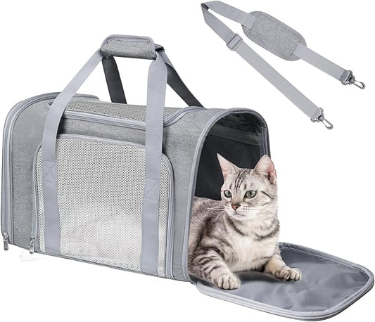 Cat Carrier Soft for Pets Up to 15 Lbs, Cat Travel Bag Soft-Sided with Padded Shoulder Strap, Pet Dog Carriers for Small Dogs Travel Puppy Carry Airline Approved, Grey