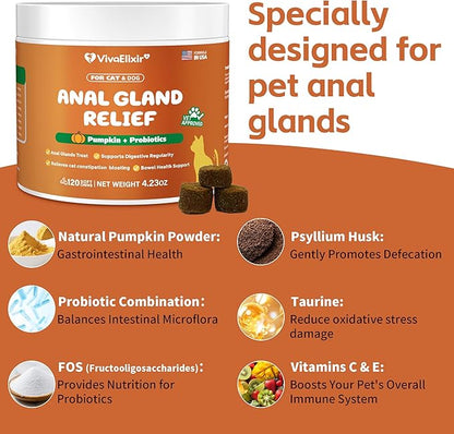 Constipated Cat - Pumpkin + Probiotic Soft Chews - Promotes Digestive Health, Regular Bowel Movements, and Intestinal Balance | Veterinarian-Approved, 120 Chewable Tablets