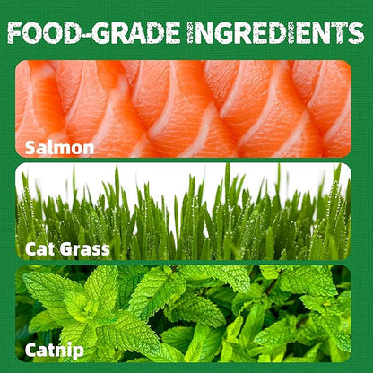 Just Try 13.4 OZ Cat Treats for Indoor Cats Hairball Control Natural Salmon Healthy Cat Grass Treats Kitten Snacks Training Biscuits Catnip for Cats Dental Care
