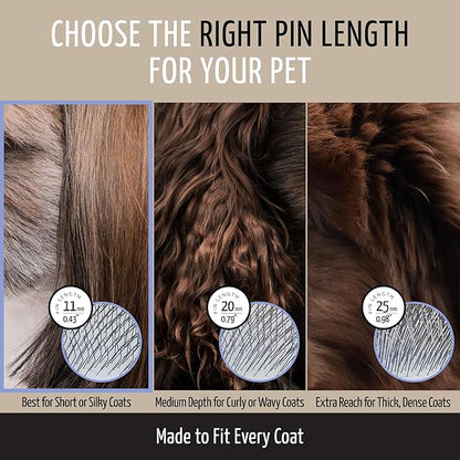 Tauro Pro Line Plastic Long & Short Hair Slicker Dog Brush for Deshedding & Detangling - Purple Slicker Brush for Dog & Cat Grooming - 0.43″ Pins, Flexible Cushion & Non-Slip Grip