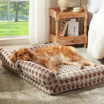 FURTIME Orthopedic Dog Beds Large Sized Dog, XL Washable Memory Foam Pet Couch Bed with Removable Washable Cover, Non-Slip Bottom with Bolster Sides, Brown