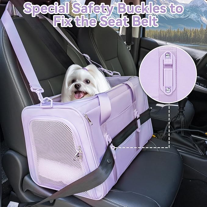 PETSFIT Cat Car Carrier for Medium Cats Dogs, 19"x12"x12" Small Dog Carrier, with Patent Safety Buckles and Escape-Proof Zipper - Safeguarding Car Travel, Vet Visit, Outdoor