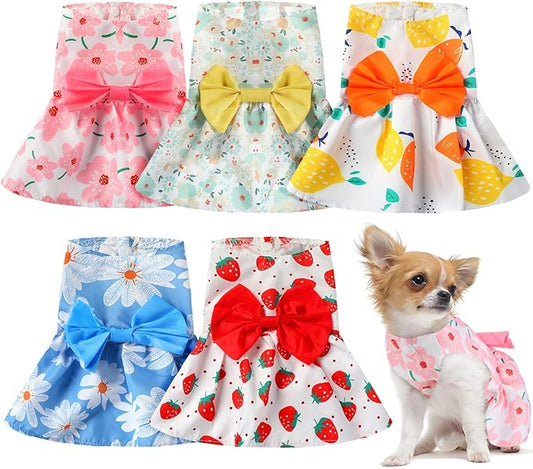 Saintrygo 5 Pieces Floral Dog Dress Cute Dog Skirt Pet Dresses Pet Clothes Dresses Cat Princess Bowknot Clothes Puppy Outfits for Yorkie Puppy Cat, 5 Styles(Cute Style,Small)
