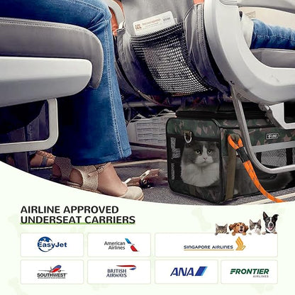 Lekereise Top Expandable Dog Carrier TSA Airline Approved Soft Sided Pet Underseat Up to 12lbs Travel Carriers for Small Cats and Dogs with Convertable Dog Leash and Anti-Scratch Mesh