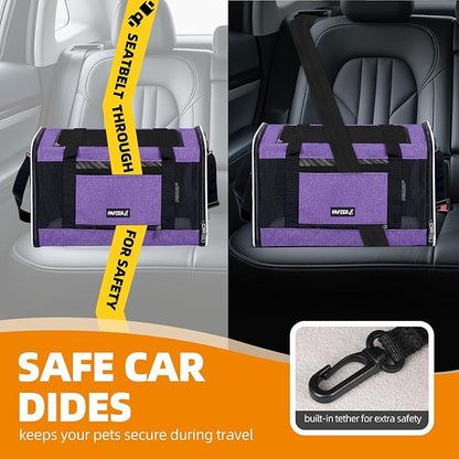 Cat Carrier Soft-Sided 18x11x11 Inch Travel Bag for Medium Cats over 15lbs, Small Dog Carrier Crate Top Entry Breathable Mesh Puppy 12 Pounds, Pet Rabbit Carrying Cage Kennel Collapsible Purple