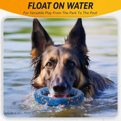 Dog Ring Toy, Indestructible Flying Discs for Throwing Catching, Water Floating Dog Training Ring for Medium Large Breeds (Blue - φ9 inches)