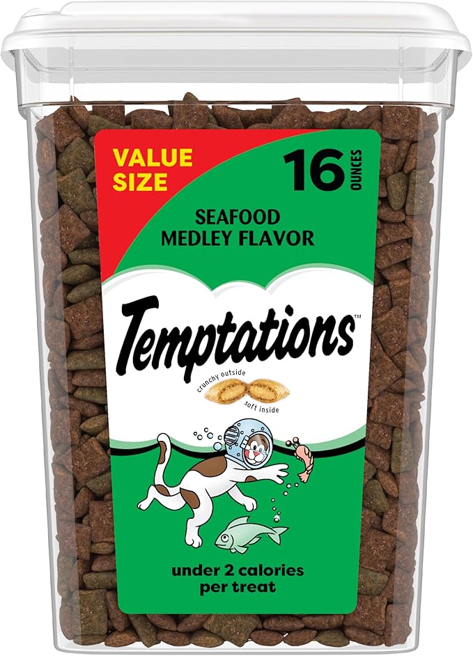 Temptations Classic Crunchy and Soft Cat Treats, Seafood Medley Flavor, 16 oz. Tub