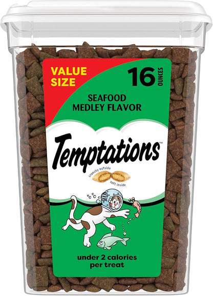 Temptations Classic Crunchy and Soft Cat Treats, Seafood Medley Flavor, 16 oz. Tub