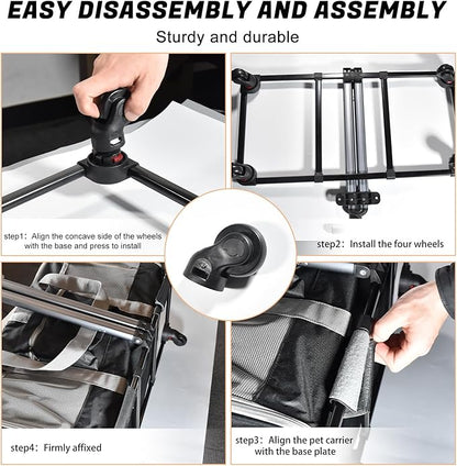 Cat Carrier for 2 Cats, Large Dog Cat Carrier with Wheels for Under 44lbs, Rolling Pet Carrier with Removable Pole Platform and Upgraded Wheels Dog Cat Travel Carrier for Hiking Camping, Black