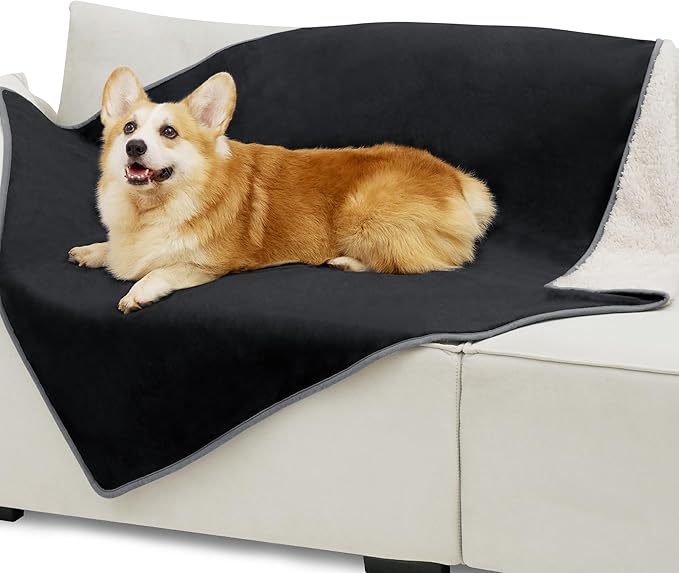 Bedsure Cat Blanket for Indoor Cats - Waterproof Calming Cat Blankets for Couch Protection, Sherpa Fleece Pet Blanket, Soft Plush Reversible Throw Furniture Protector, 50"x40", Black