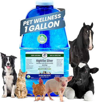 Colloidal Silver for Dogs, Cats, Horses & Birds - 20 PPM Effective Wound Care, Hot Spot Treatment, Skin Relief & Immune Support - All-Natural Pet Colloidal Silver (1 Gallon)