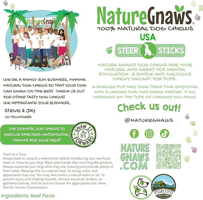 Nature Gnaws USA Steer Sticks for Dogs 5-7" (8oz) - Mixed Thickness - Long Lasting for Aggressive Chewers and Large Dogs - Natural Beef Bully Dog Chew Bones (Pack of 2)