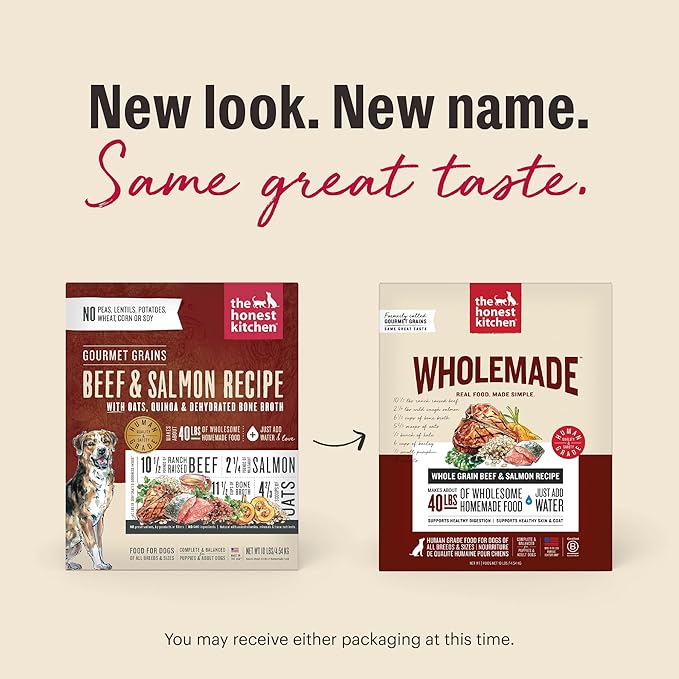 The Honest Kitchen Human Grade Wholemade™ Dehydrated Whole Grain Dog Food - Complete & Balanced Meal or Topper - Beef & Salmon 10 lb Box