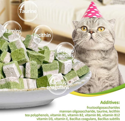 Freeze-Dried Cat Grass Treats with Omega-3 Fish Oil Blend - Hairball Control, Skin & Coat Health for Cats (Chicken & Fish Oil, 1.76 oz)