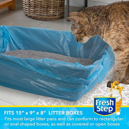 Fresh Step Drawstring Cat Litter Box Liners, Fresh Scent - Kitty Litter Bags for Rectangle or Oval Large Litterboxes, Size Large, 30" x 17" - 15 Count