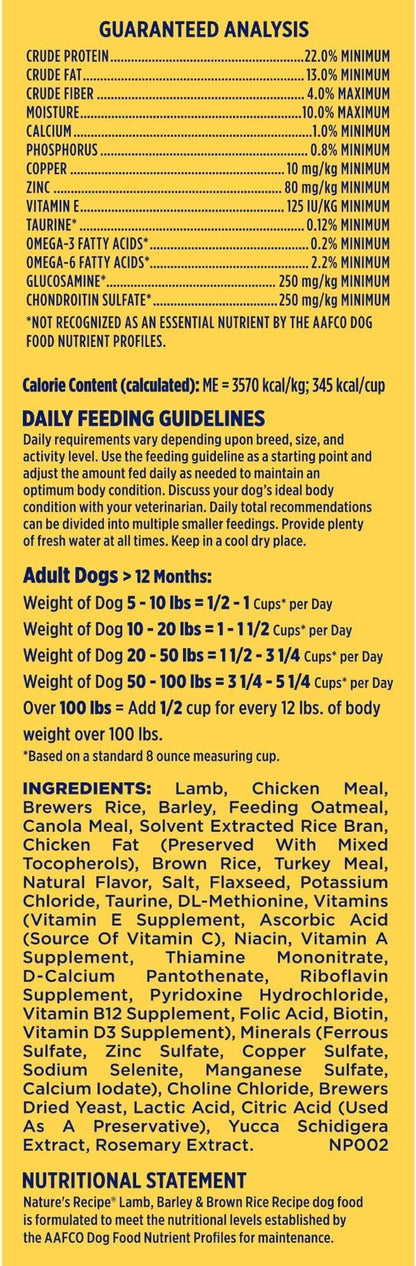 Nature′s Recipe Lamb, Barley & Brown Rice Recipe Dry Dog Food, 4 lb. Bag