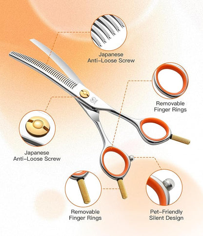 Fenice Peak 6'' Small Curved Thinning Scissors Lightweight Dog Cat Grooming Scissors with Safety Round Tip JP440C Stainless Steel