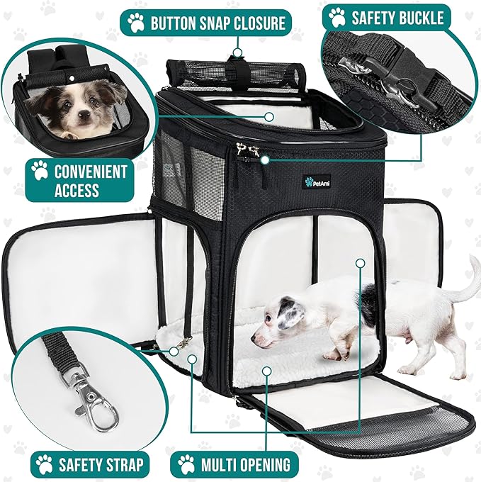 PetAmi Dog Backpack Carrier, Airline Approved Cat Backpacks for Carrying Small Large Cats, Pet Carrier Back Pack, Ventilated Soft Sided for Travel, Hiking, Camping, Max 18 lbs, Black