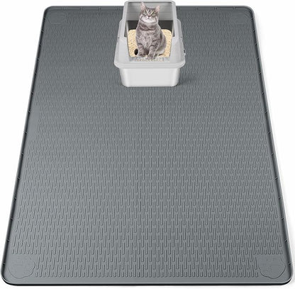 Cat Litter Mat, XXL Extra Large 50" x 35" Silicone Mat Litter Trapping Mat for Scatter Control, Soft on Kitty Paws, Easy to Clean (Dark Grey)