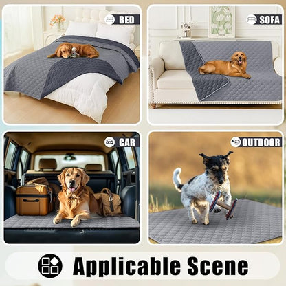 Smiry Waterproof Dog Bed Cover Blanket, Soft Reversible Pet Blanket, Washable Leakproof Cats Dogs Couch Cover for Sofa, Couch, Furniture, Plaid (82x120 Inch, Grey/Dark Grey)
