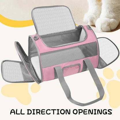Soft Side Cat Carrier Airline Approved for Puppy Kitten Dog Carriers for Small Medium Cats Under 15lb, Collapsible TSA Approved Travel Pet Carrier, Pink with Grey