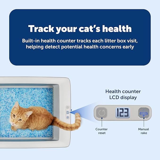PetSafe ScoopFree Crystal Pro Legacy Self-Cleaning Automatic Litter Box - Uncovered Motion-Sensing Cat Box with Integrated Health Counter - Includes 1 Disposable Crystal Litter Tray