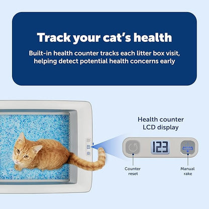 PetSafe ScoopFree Crystal Pro Legacy Self-Cleaning Automatic Litter Box - Top-Entry Motion-Sensing Cat Box with Integrated Health Counter - Includes 1 Disposable Crystal Litter Tray