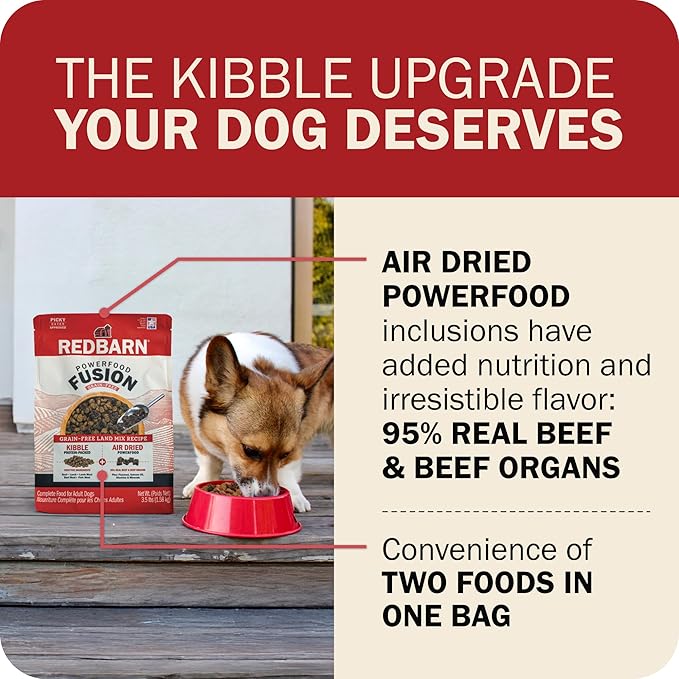 Redbarn Powerfood Fusion Air Dried Kibble Blend – Grain Free Land Beef Lamb Recipe – Made in USA Adult Dry Dog Food with Superfoods, Prebiotics, Postbiotics - 20lb Bag