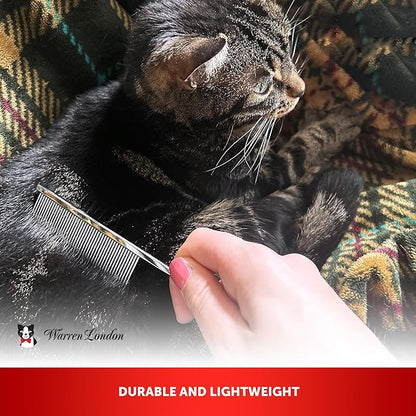 Warren London Precision Tail Comb made with Copper | 7 inches | Rounded Tips Prevent Irritation | Finishing and Fluffing Comb for Grooming Paws Face and Tail | Tear Stain Removal