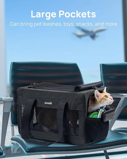 Airline Approved Cat Carrier, Pet Carrier Soft-Sided, Portable Dog Carrier with Stable Structure, TSA Approved Pet Carrier for Pets Less Than 12lbs, Cat Carrier Bag Suitable for Travel, Dark Gray