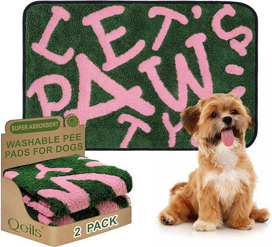 Qeils Reusable Puppy Pads, Washable Pee Pads for Dogs 2 Pack Durable Absorbent Leakproof Potty Pads with Non-Slip, Indoor Training & Pet Party Gift 23"x36"