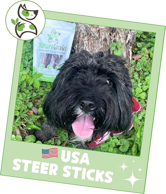 Nature Gnaws USA Steer Sticks for Dogs 5-7" (8oz) - Mixed Thickness - Long Lasting for Aggressive Chewers and Large Dogs - Natural Beef Bully Dog Chew Bones (Pack of 2)