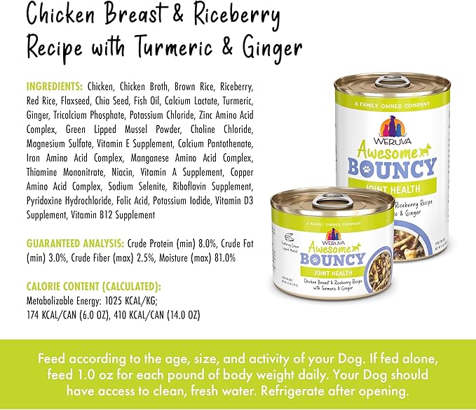 Weruva Awesome Bouncy Wet Dog Food, Chicken & Brown Rice, 14oz Can (Pack of 10)