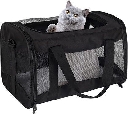 Cat Carrying Case - Pet Carrier Airline Approved, Protable and Breathable Pet Travel Carrier Removable Fleece Pad, Collapsible Cat Carrier Dog Carrier for Medium Cats Small Cats Dogs (Small, Black)