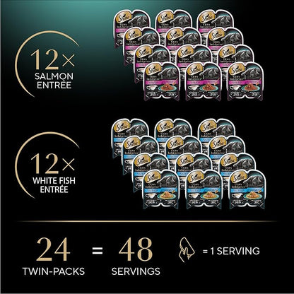 Sheba Gravy Indulgence Adult Wet Cat Food Salmon Entree in Extra Gravy and White Fish Entree Variety Pack, 2.6 oz. Twin-Pack Trays, (12 Count, 24 Servings) (Pack of 2)