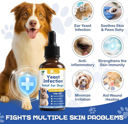 Natural Dog Yeast Infection Relief for Itchy Skin & Ear Treatment - Allergy & Paw Itching, Soothes Irritation & Reduces Inflammation Herbal Dog Supplement Drops
