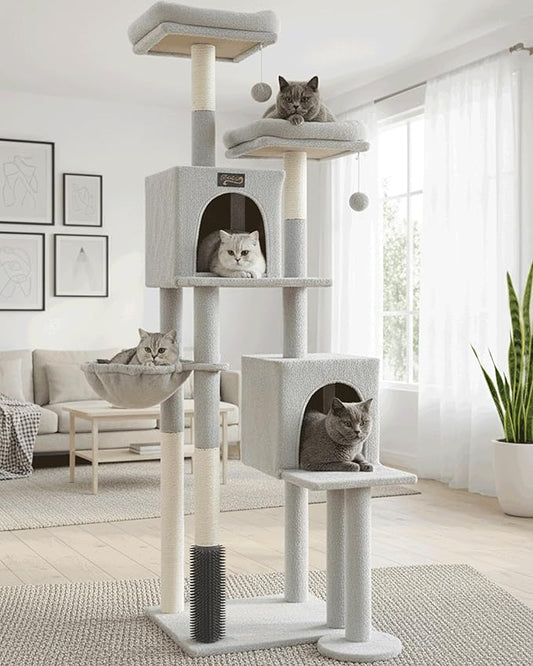 Cat Tree Tower for Indoor Cats Large Adult - 65 inch Extra Tall Cat Condo Trees with Scratching Post Hammock Perch - XL Sturdy Big Heavy Duty Multi Level Cat House Towers - Kitty Climbing Furniture