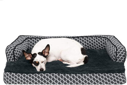 Furhaven Orthopedic Dog Bed for Medium/Small Dogs w/ Removable Bolsters & Washable Cover, For Dogs Up to 35 lbs - Plush & Woven Decor Comfy Couch Sofa - Diamond Gray, Medium